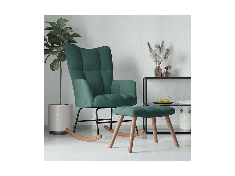 Schommelstoel met voetenbankje Donkergroen Fluweel