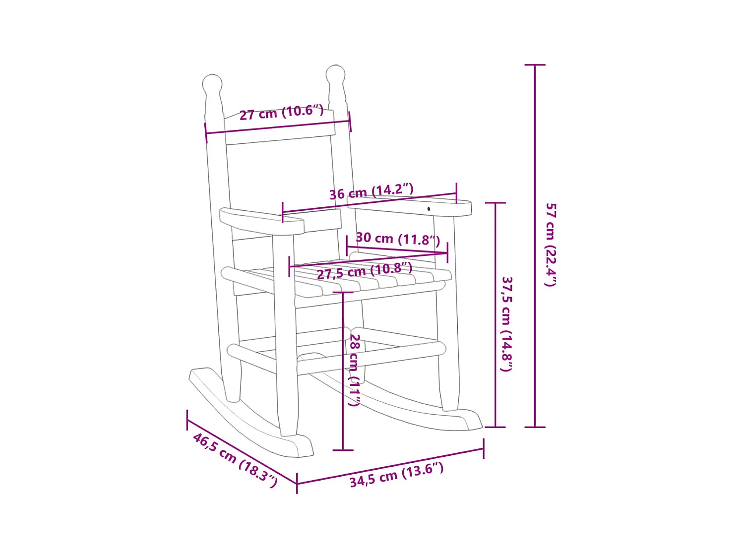 Chaise à bascule enfants blanc bois de peuplier massif