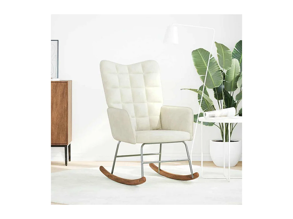 Sedia a dondolo in velluto color crema