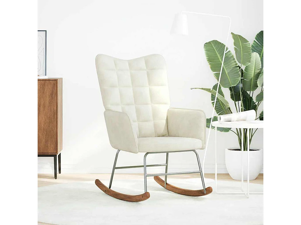 Sedia a dondolo in velluto color crema