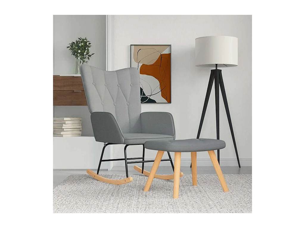 Schommelstoel met kruk Lichtgrijze stof