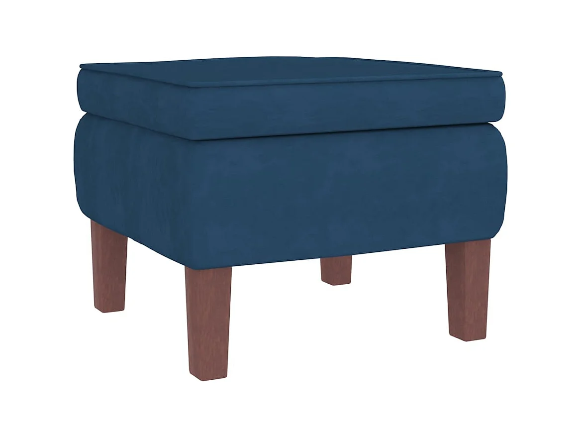 Schommelstoel met houten poten en krukje Blauw Fluweel