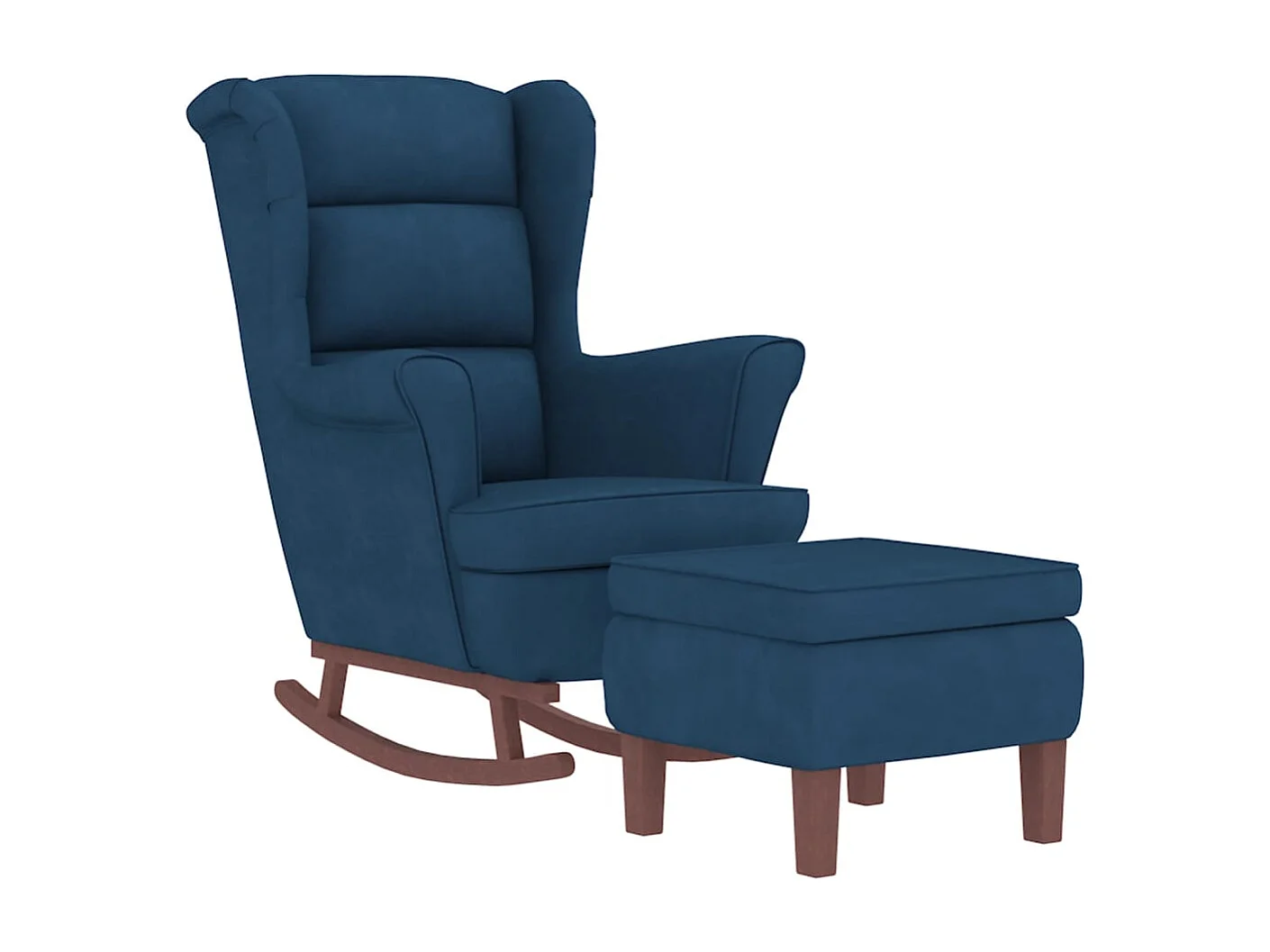 Mecedora con patas de madera y taburete Terciopelo Azul