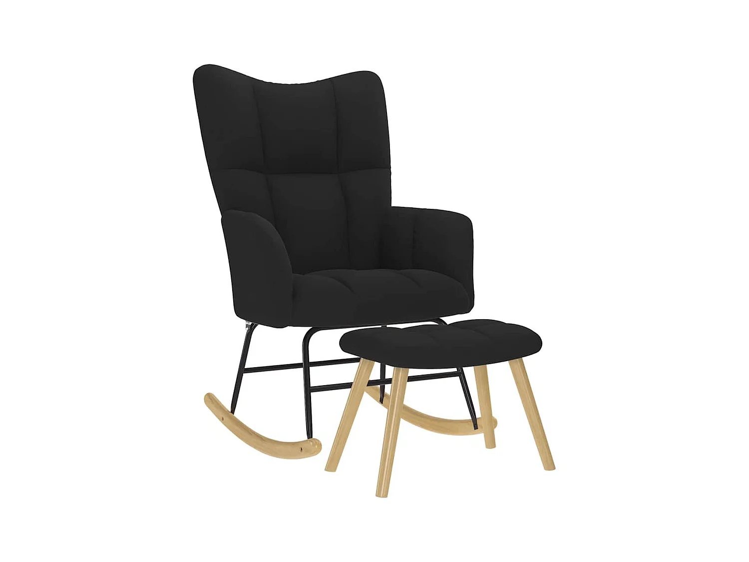Chaise à bascule avec repose-pied Noir Tissu