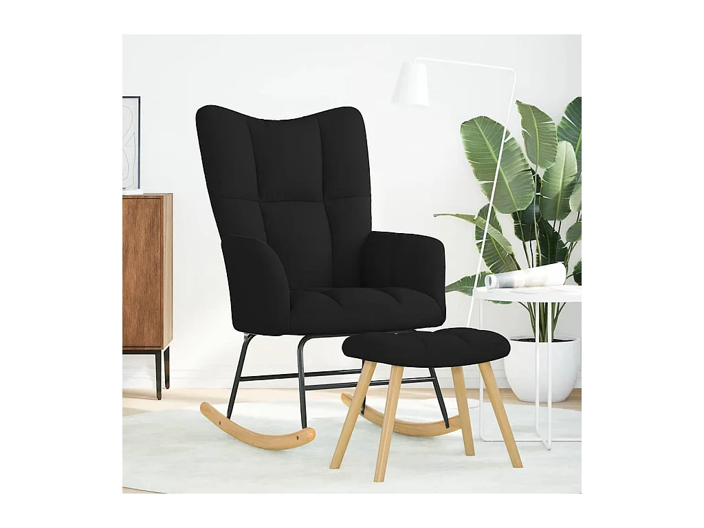Chaise à bascule avec repose-pied Noir Tissu