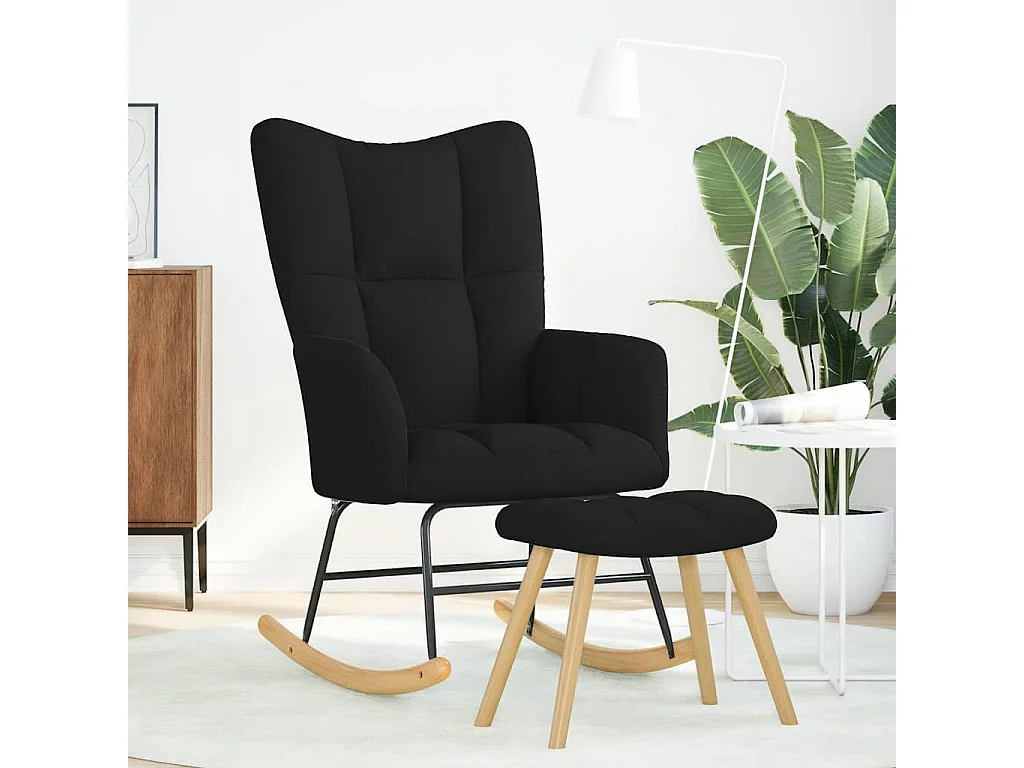 Schommelstoel met voetenbankje Zwarte stof
