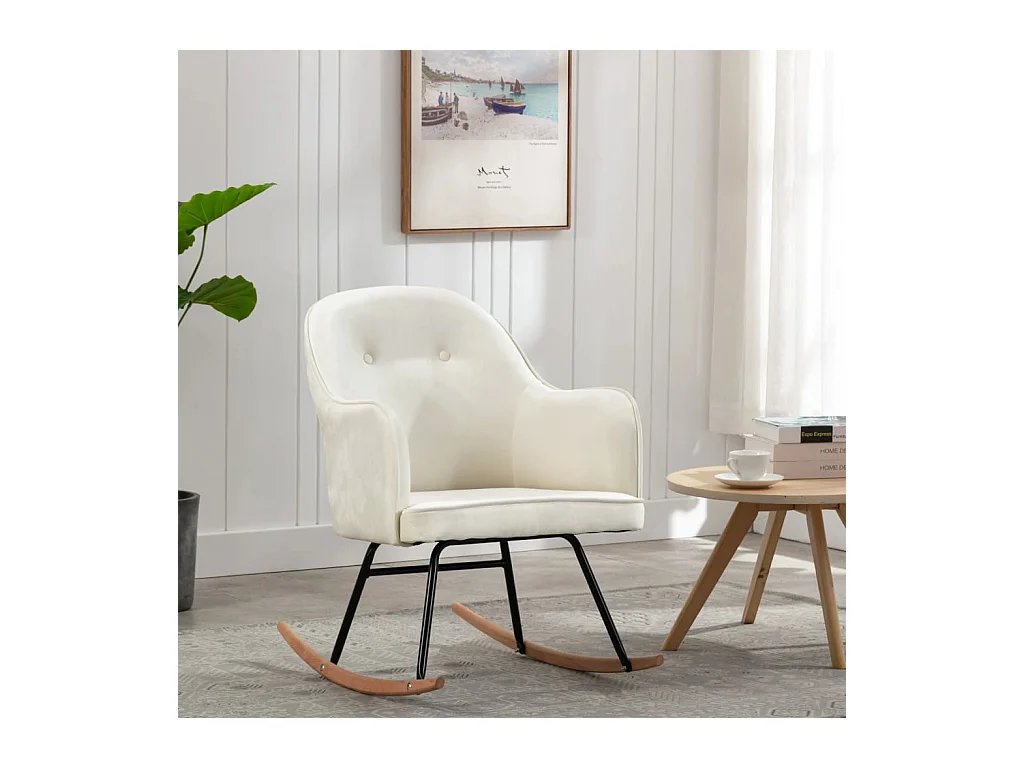 Sedia a dondolo in velluto bianco crema
