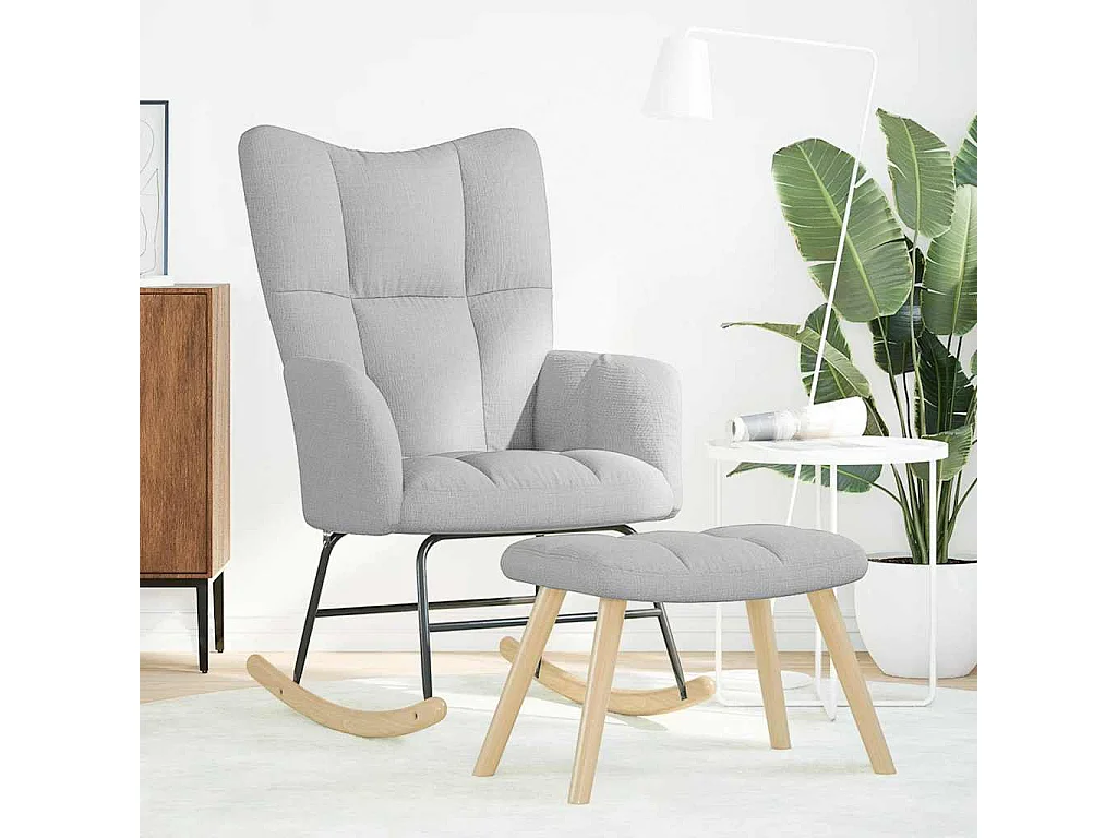 Chaise à bascule avec repose-pied gris nuage tissu