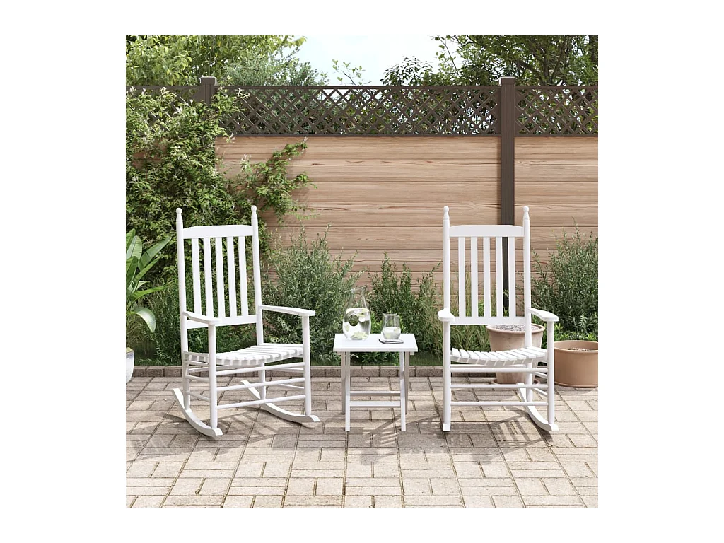 Schommelstoelen gebogen zittingen set van 2 wit massief sparrenhout