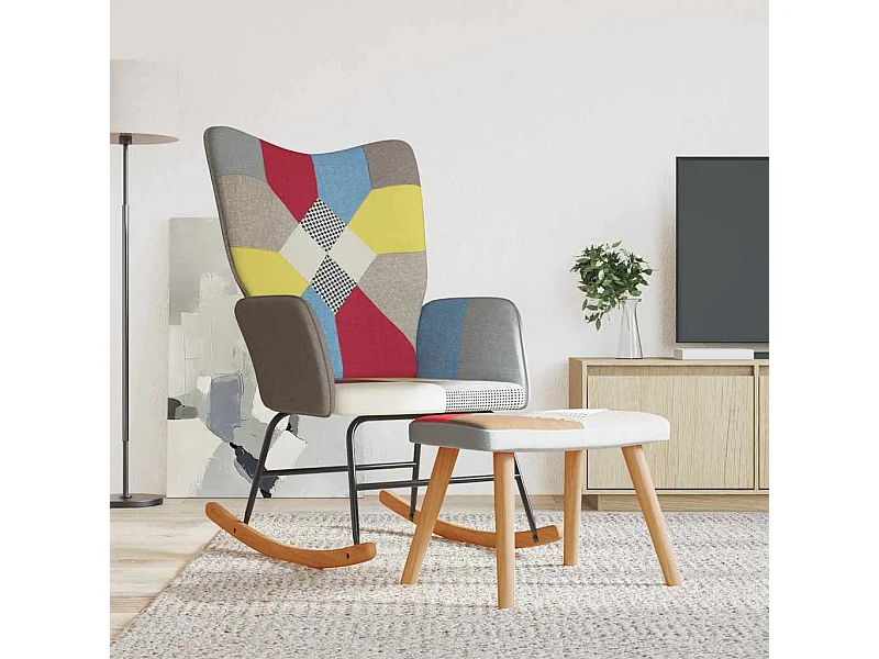 Chaise à bascule avec tabouret Patchwork Tissu