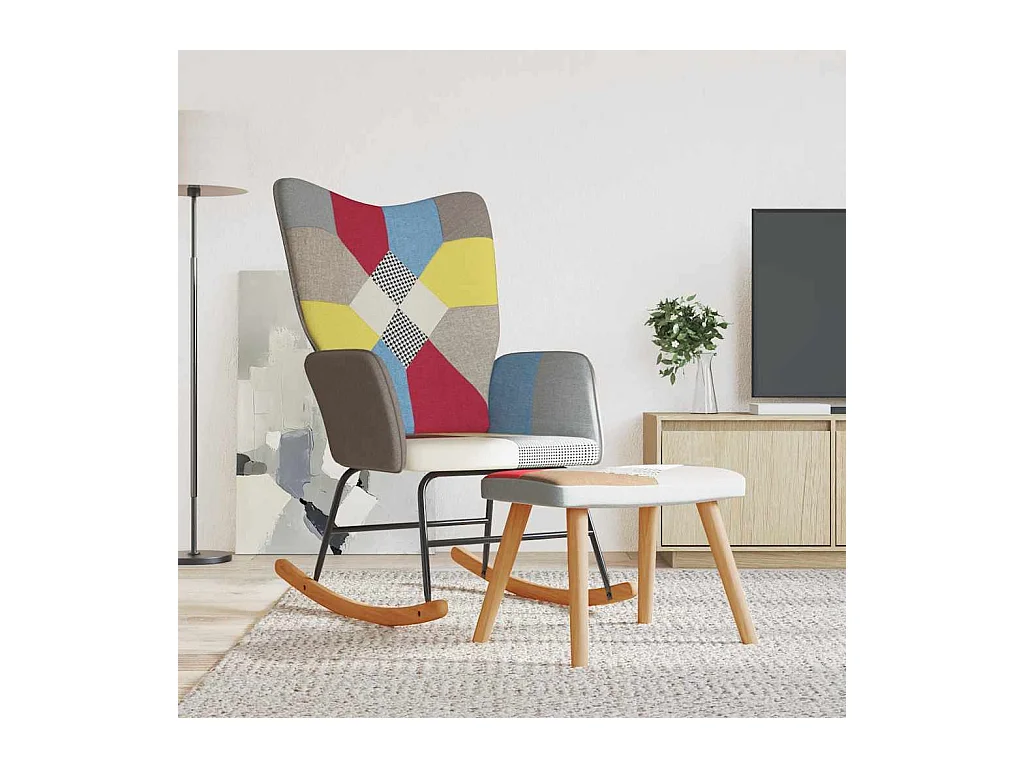 Mecedora con taburete Tela Patchwork
