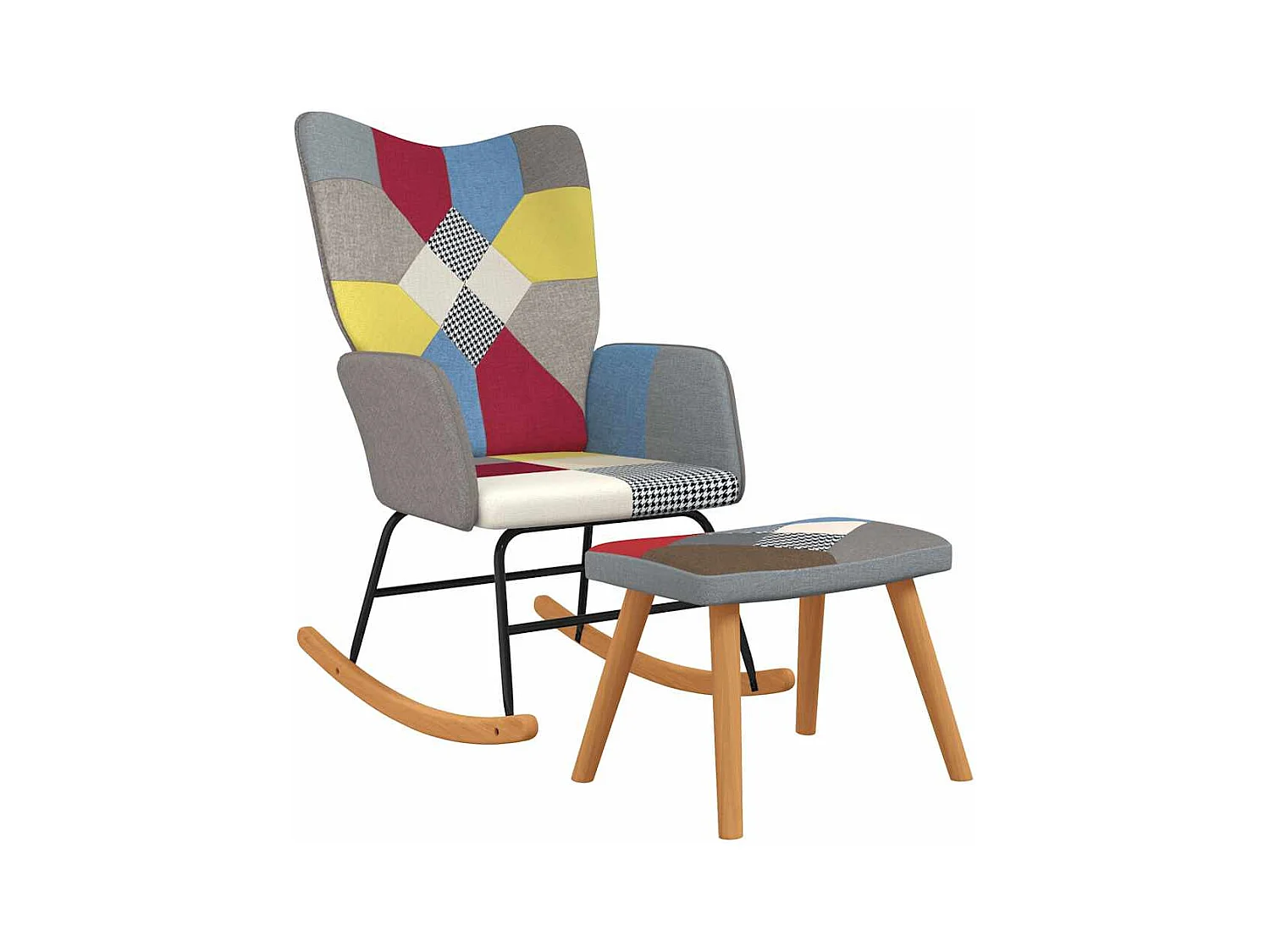 Chaise à bascule avec tabouret Patchwork Tissu