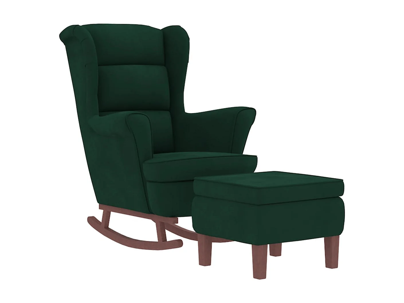 Sedia a dondolo con gambe in legno e sgabello Verde scuro