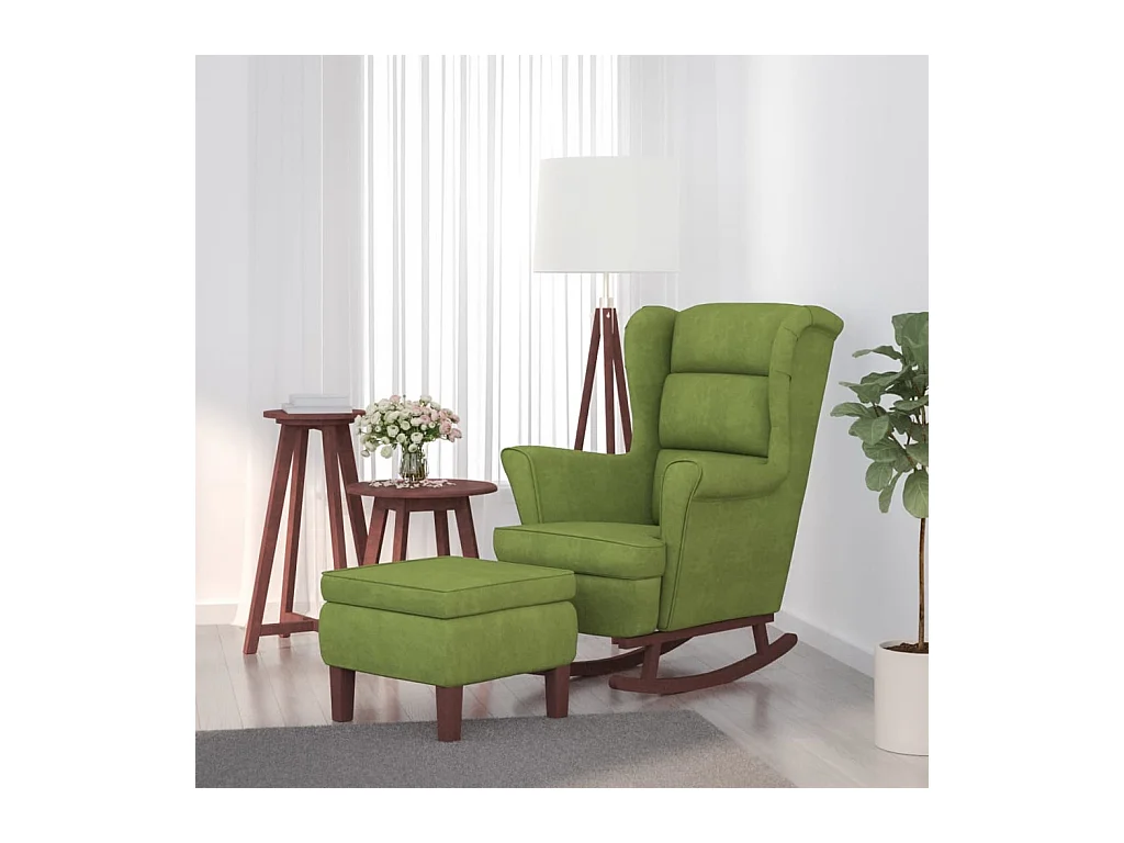 Mecedora con patas de madera y taburete Verde claro