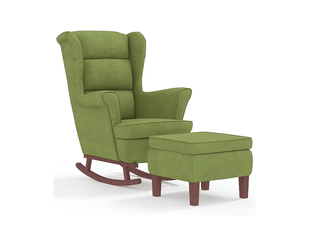Mecedora con patas de madera y taburete Verde claro