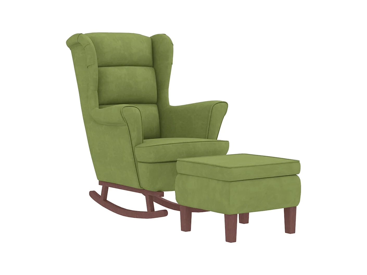 Mecedora con patas de madera y taburete Verde claro