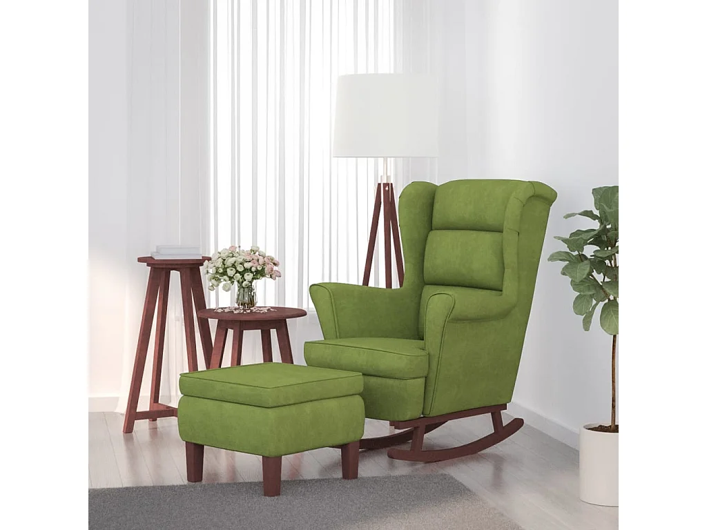 Sedia a dondolo con gambe in legno e sgabello Verde chiaro