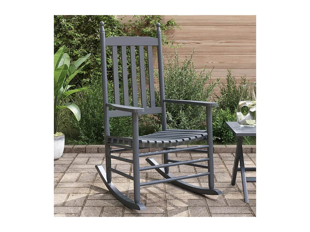 Set di 2 sedie a dondolo con seduta curva in pioppo massiccio grigio