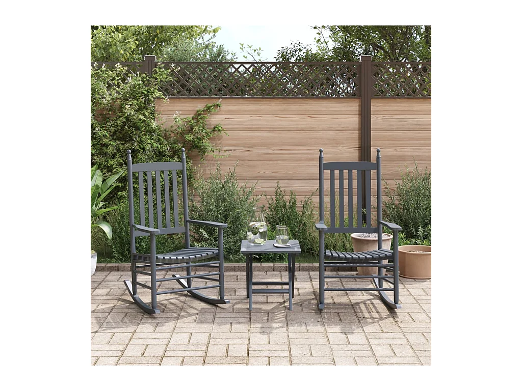 Set di 2 sedie a dondolo con seduta curva in pioppo massiccio grigio