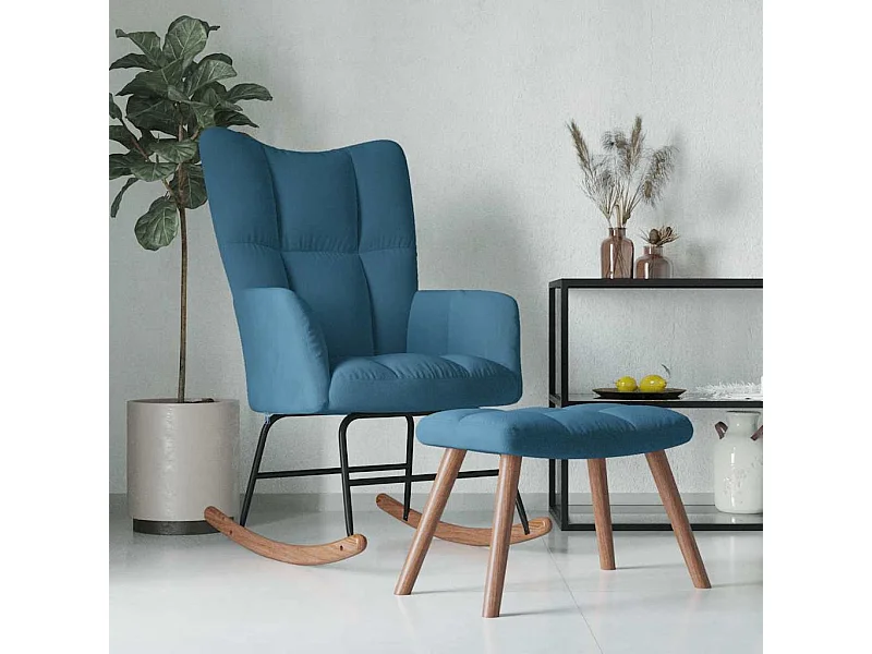 Schommelstoel met voetenbankje Blauw Fluweel