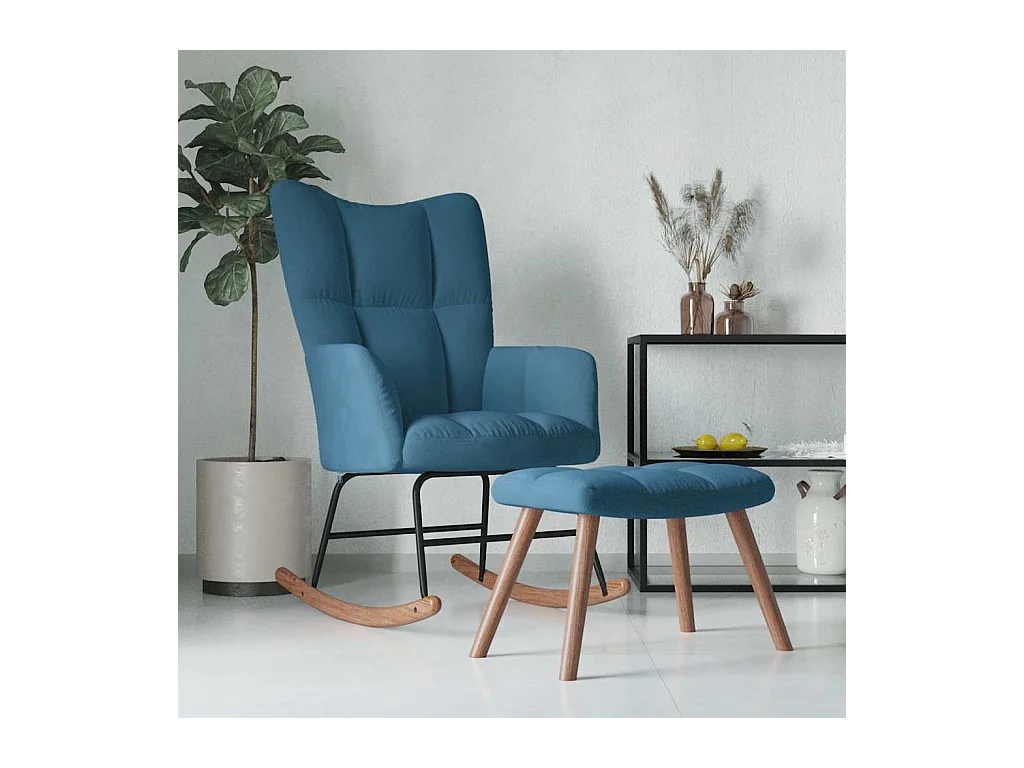 Schommelstoel met voetenbankje Blauw Fluweel