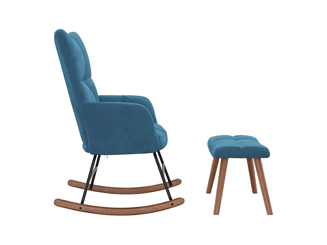 Schommelstoel met voetenbankje Blauw Fluweel
