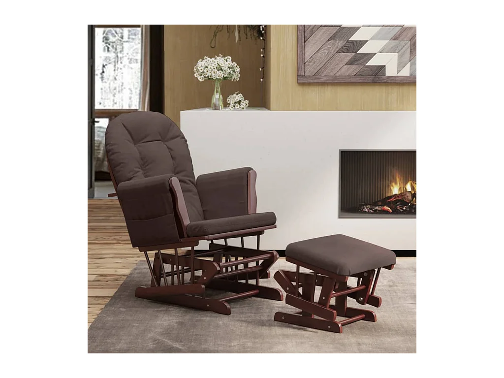 Mecedora con reposapiés Tela marrón