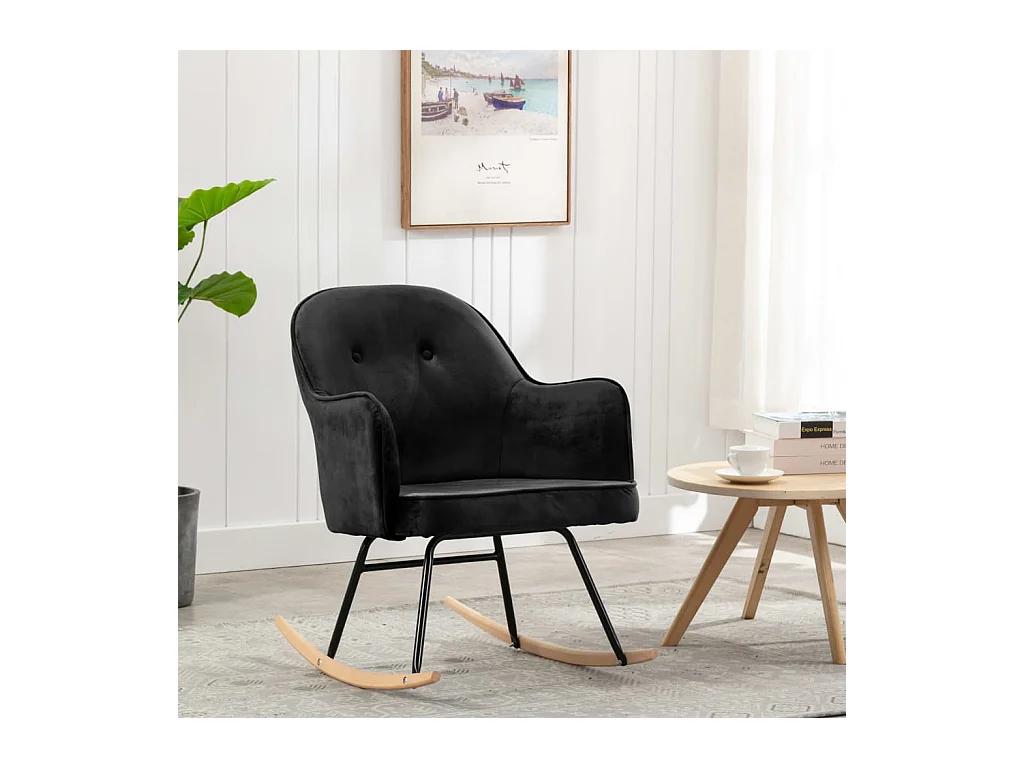 Schwarzer Schaukelstuhl aus Samt