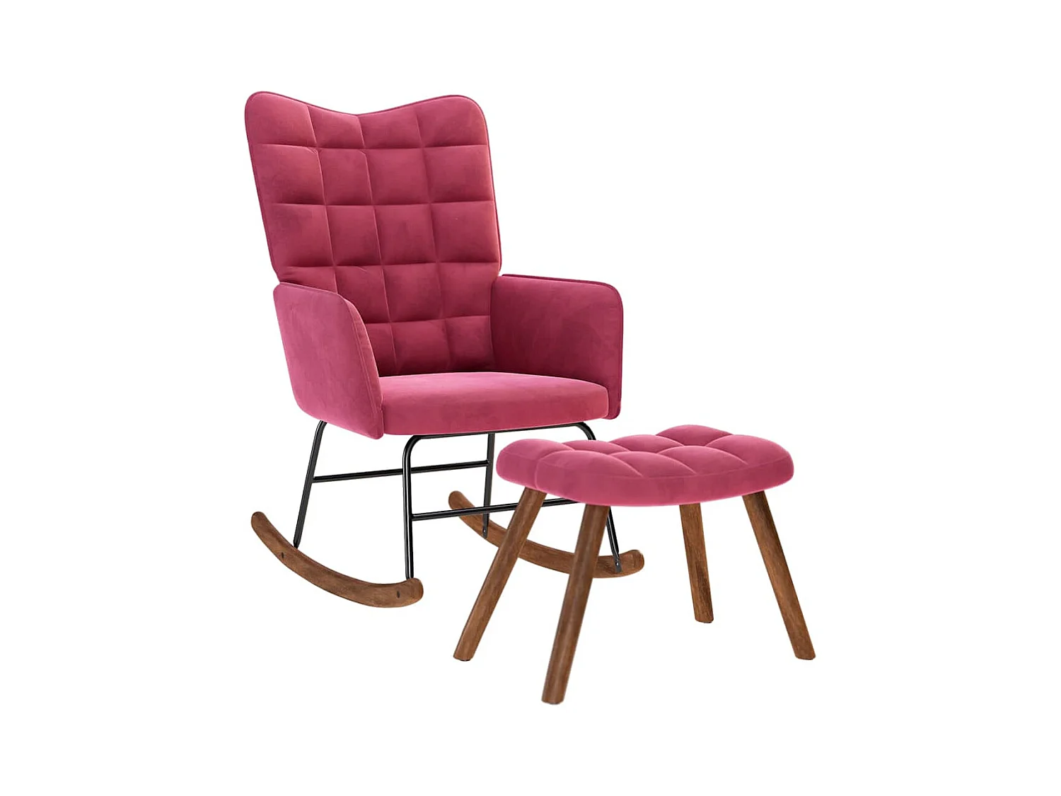 Chaise à bascule avec repose-pied rouge bordeaux velours