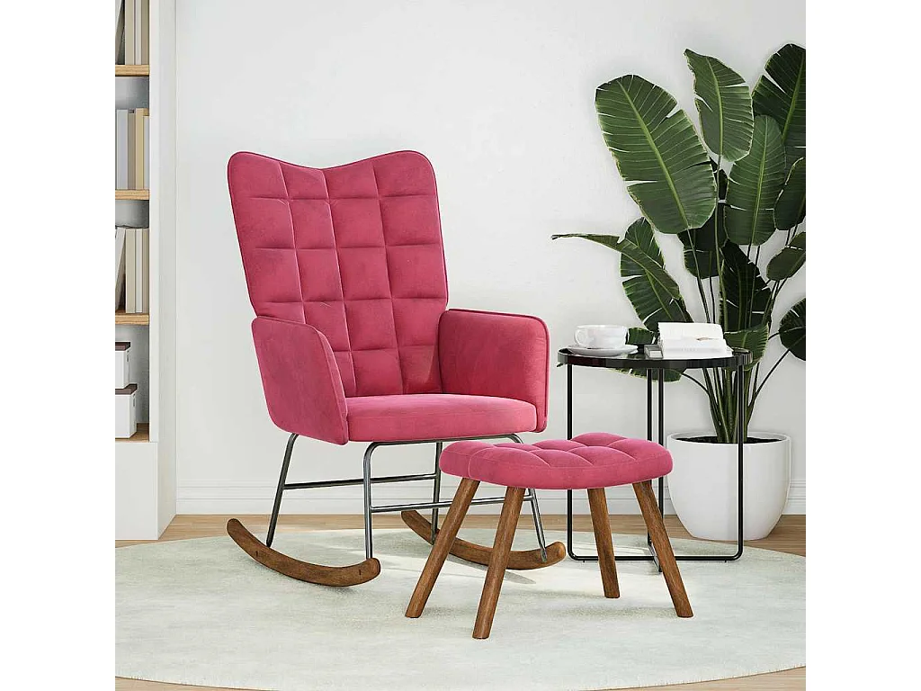 Chaise à bascule avec repose-pied rouge bordeaux velours