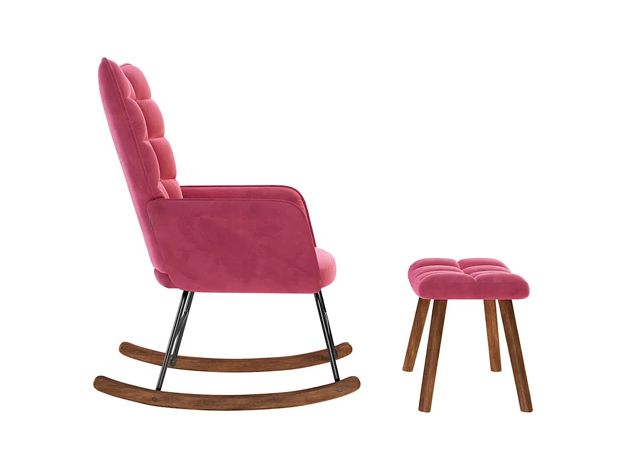 Chaise à bascule avec repose-pied rouge bordeaux velours