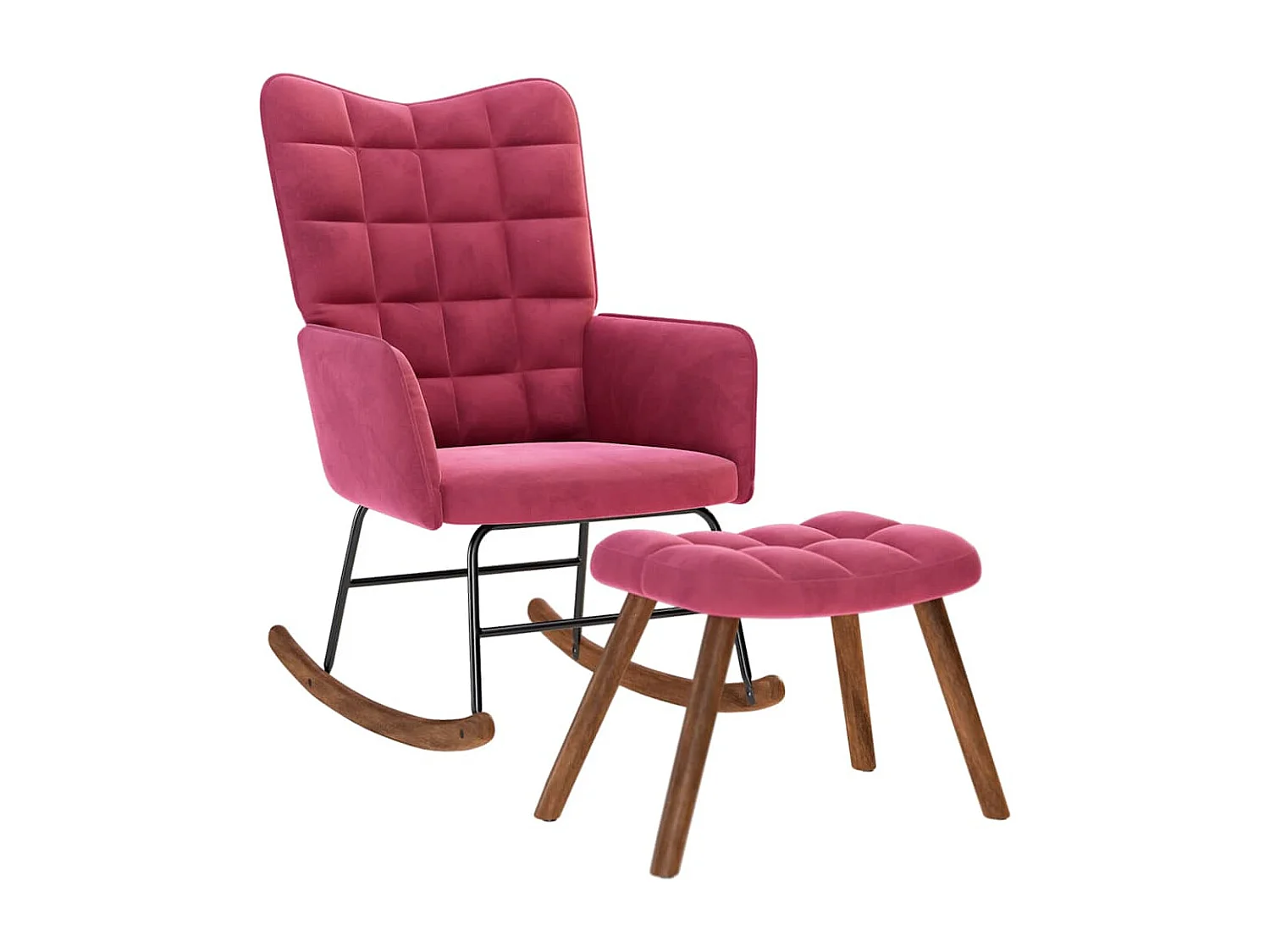 Chaise à bascule avec repose-pied rouge bordeaux velours