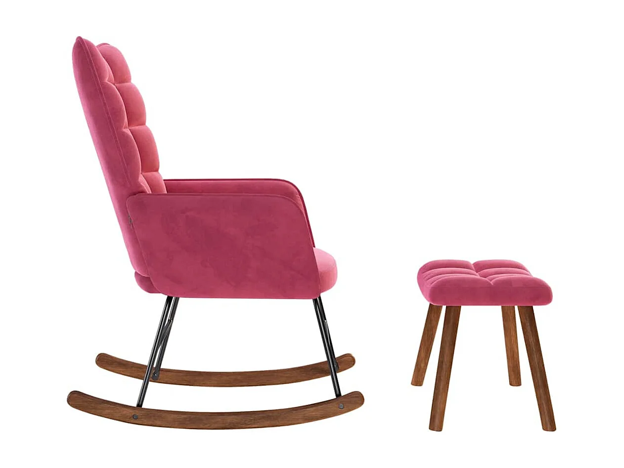 Chaise à bascule avec repose-pied rouge bordeaux velours