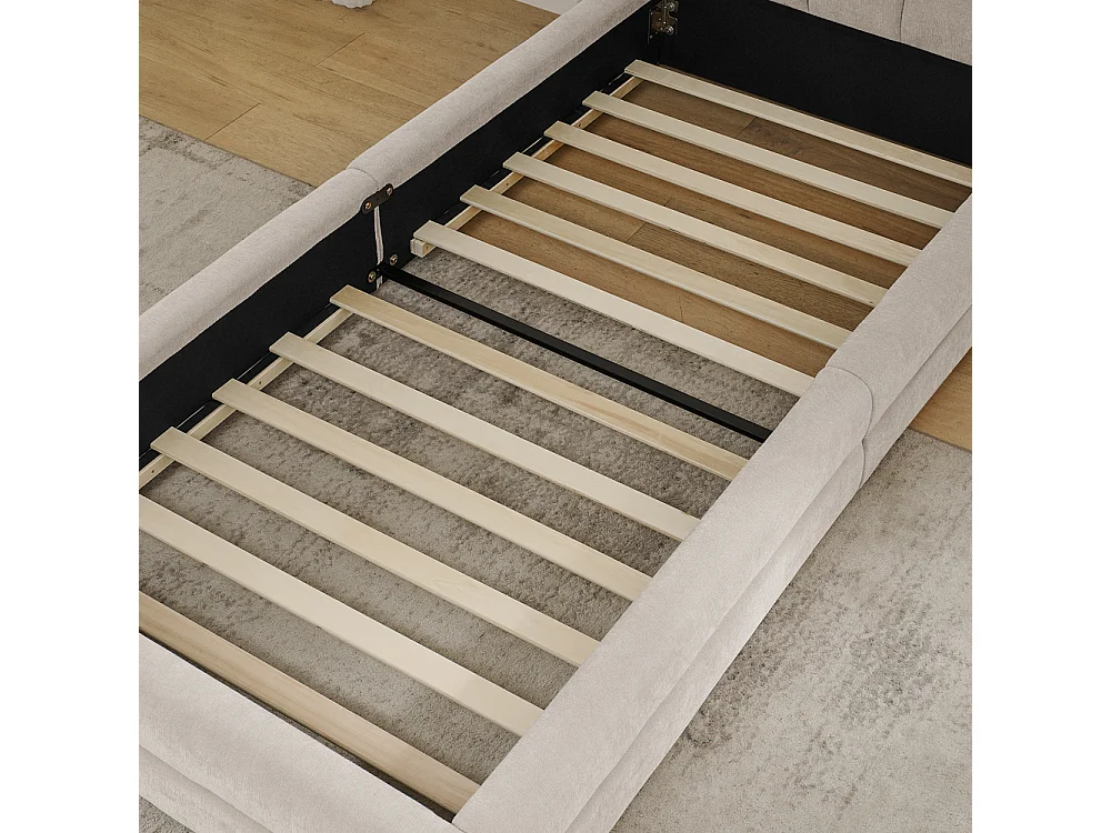 Lit simple 90x200 cm, tissu chenille doux, dossier confortable, beige (sans matelas) (220x105x60 cm)