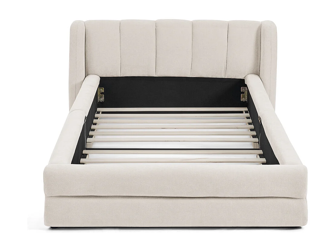 Lit simple 90x200 cm, tissu chenille doux, dossier confortable, beige (sans matelas) (220x105x60 cm)