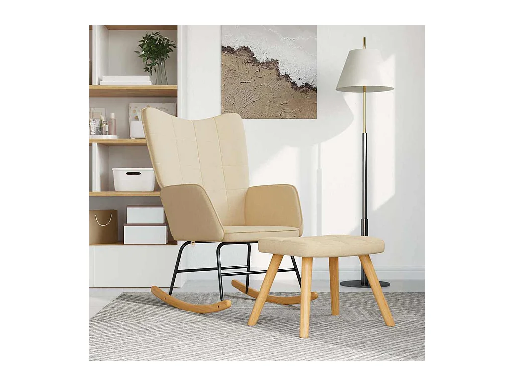 Mecedora con taburete Tela Crema