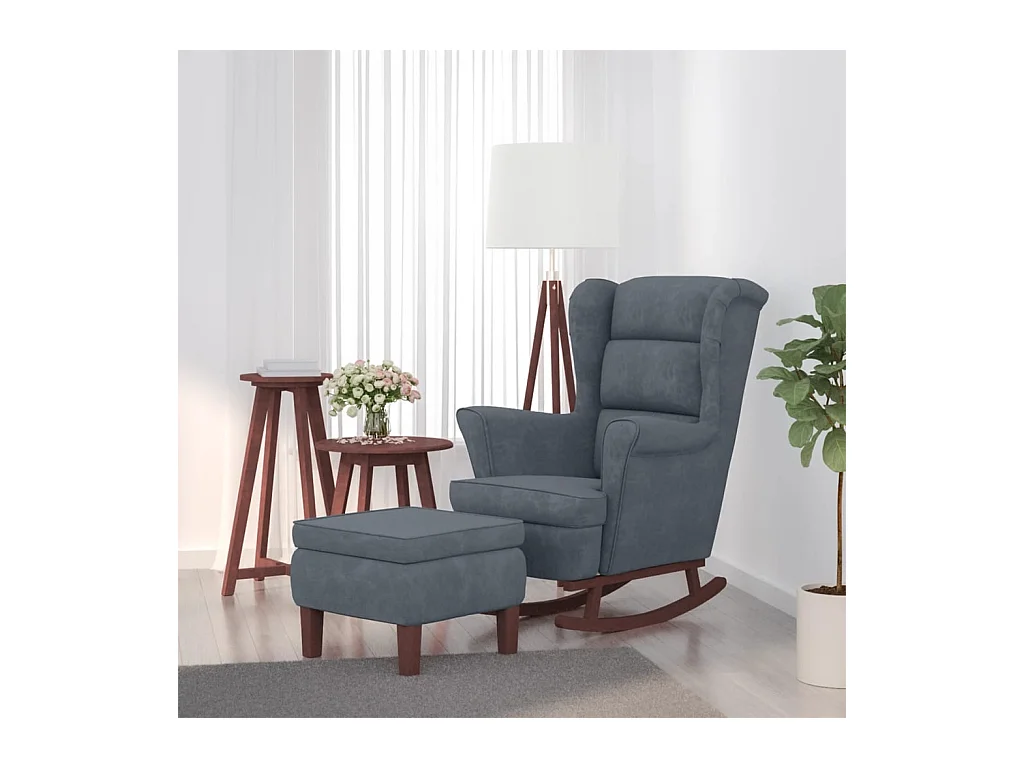 Sedia a dondolo con gambe in legno e sgabello Grigio scuro