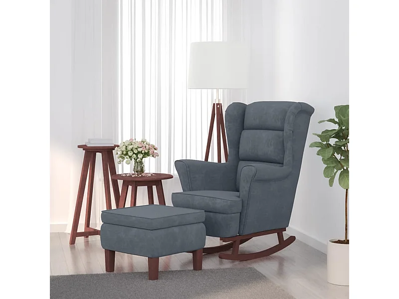 Mecedora con patas de madera y taburete Gris oscuro