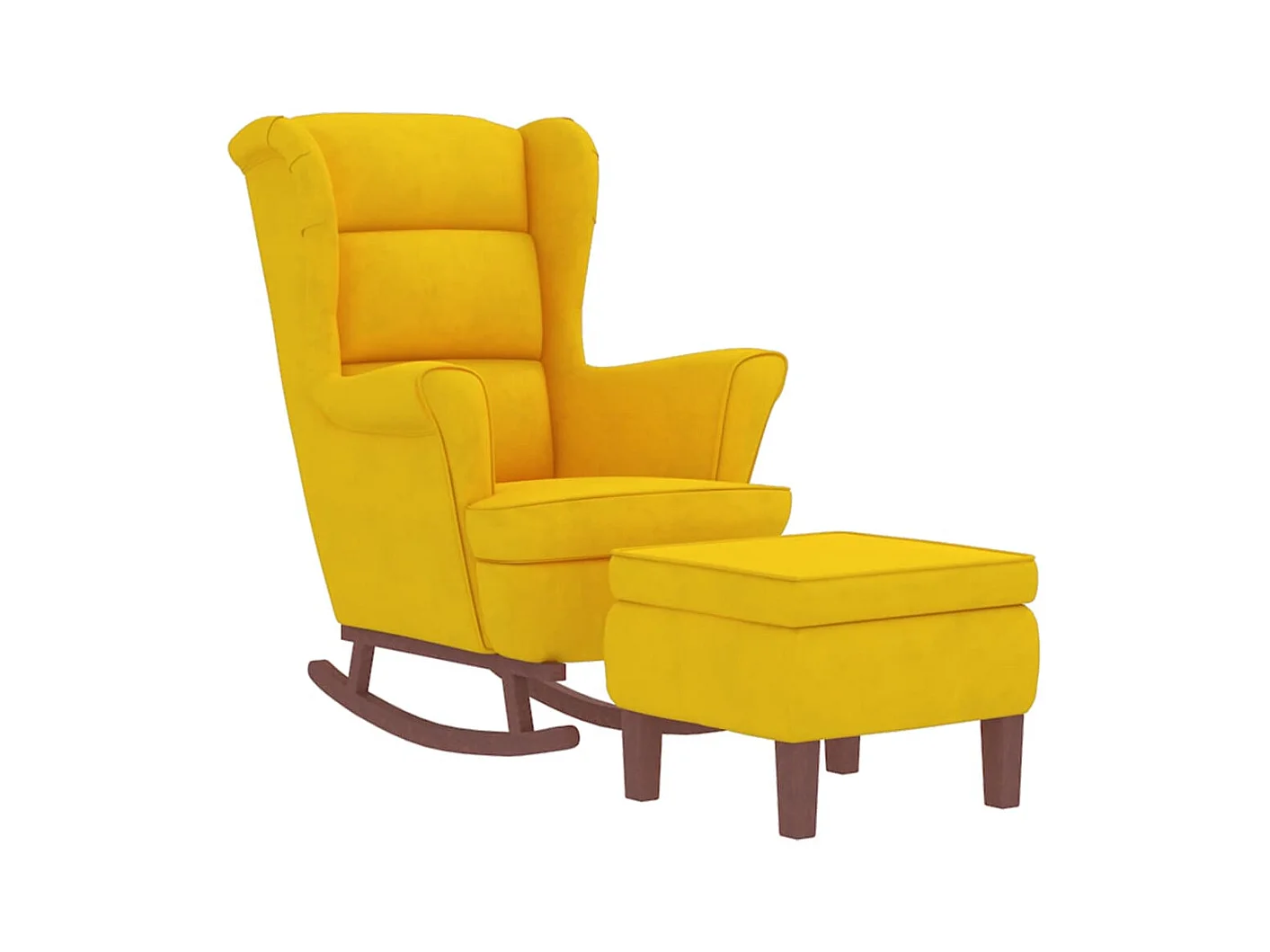 Schommelstoel met houten poten en kruk Geel Fluweel
