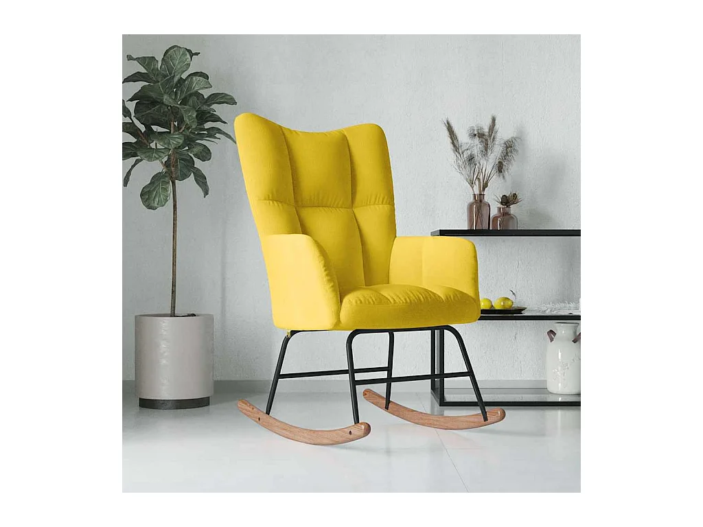 Sedia a dondolo in velluto giallo senape