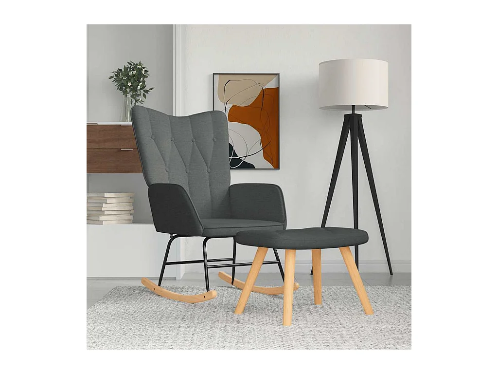 Schommelstoel met voetenbankje Donkergrijze stof