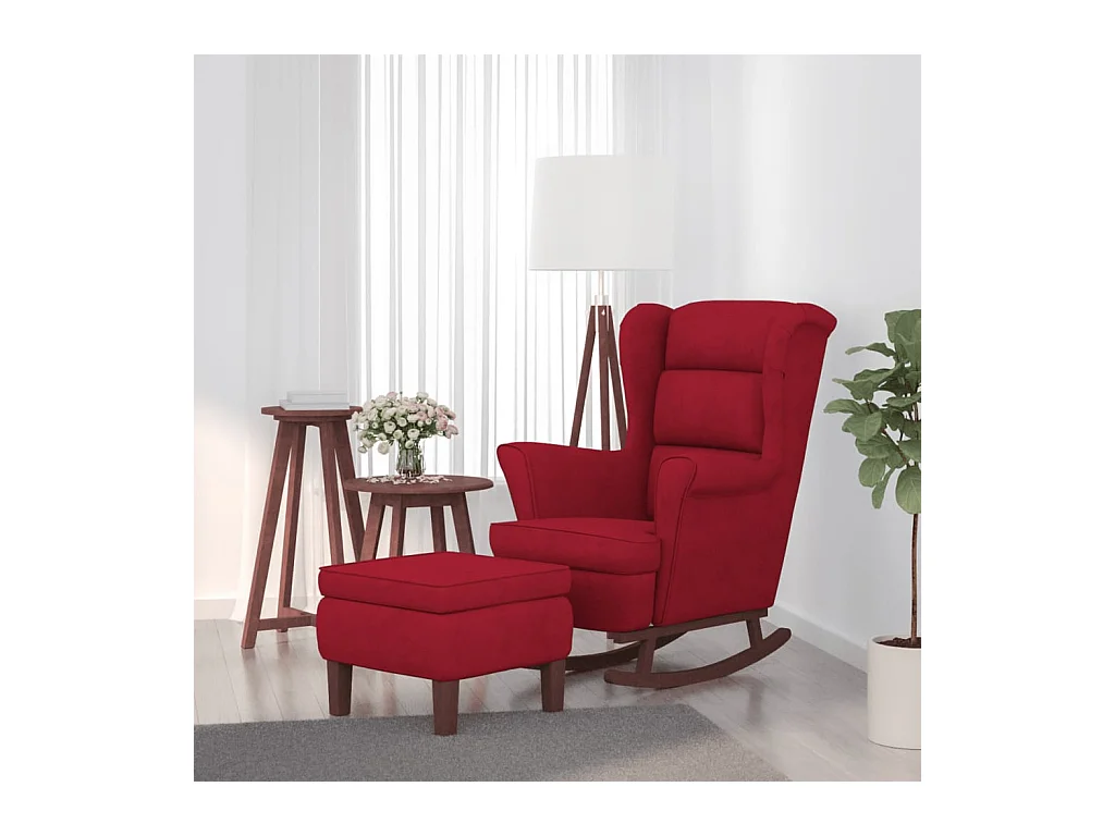 Sedia a dondolo con gambe in legno e sgabello Bordeaux