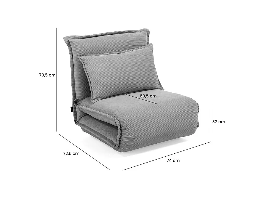 Chauffeuse convertible 3-en-1 en velours côtelé gris – GRACIE