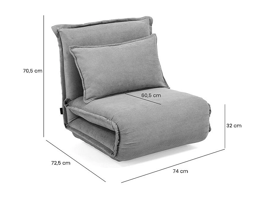 Chauffeuse convertible 3-en-1 en velours côtelé gris – GRACIE