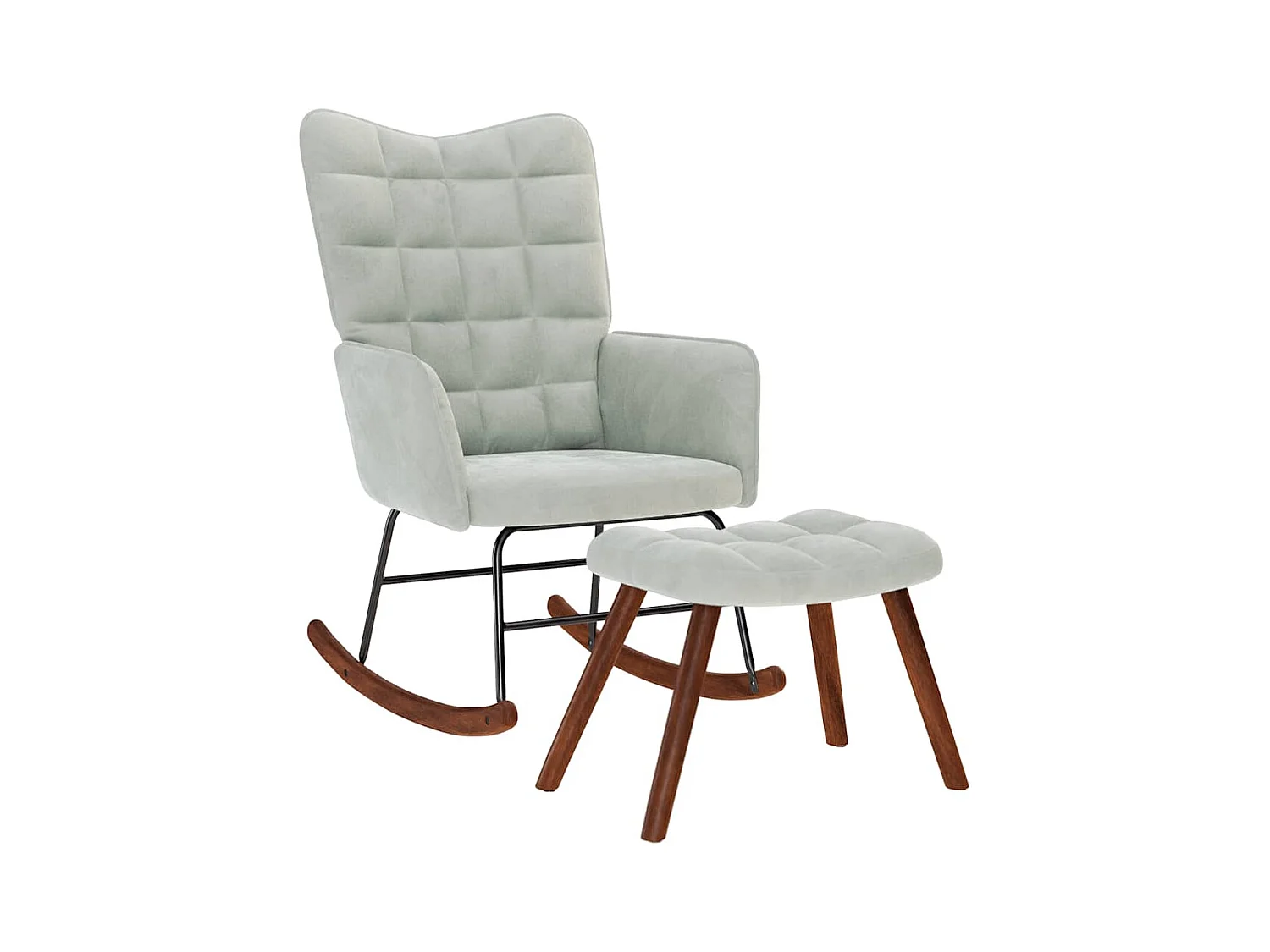 Chaise à bascule avec repose-pied gris clair velours