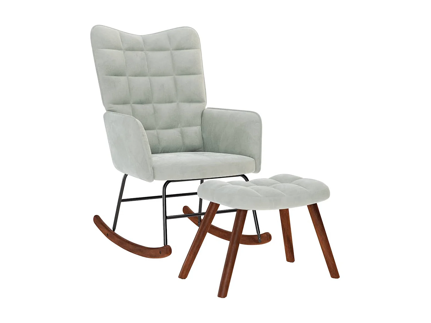 Chaise à bascule avec repose-pied gris clair velours