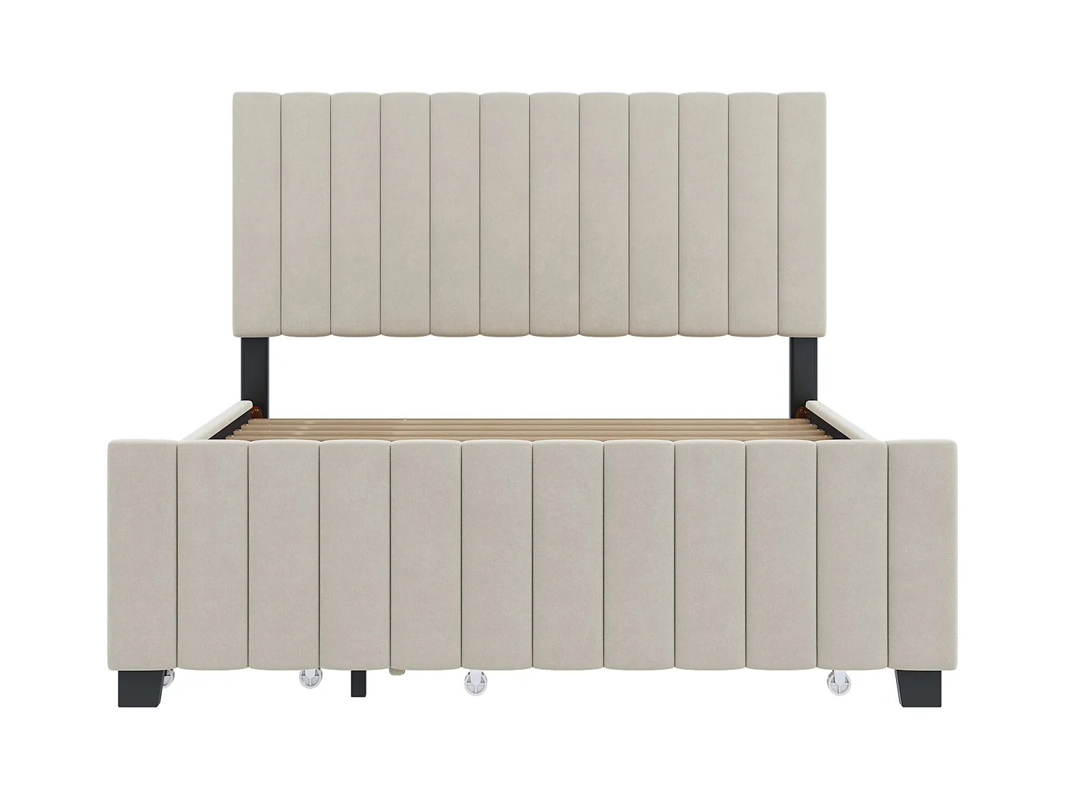 Opbergbed 140 x 190 cm met opklapbed, 2 lades, beige fluwelen stof (203 x 146,5 x 116,5 cm)