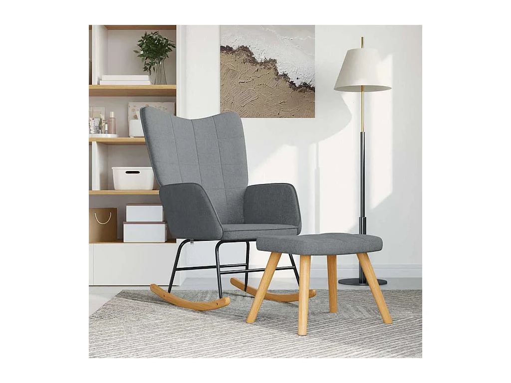 Sedia a dondolo con sgabello Tessuto grigio chiaro