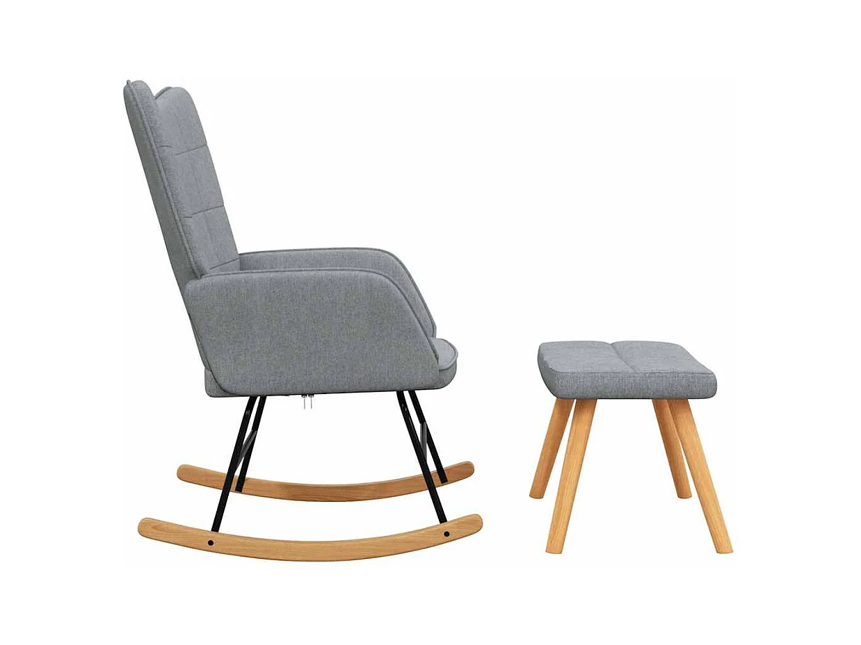 Sedia a dondolo con sgabello Tessuto grigio chiaro