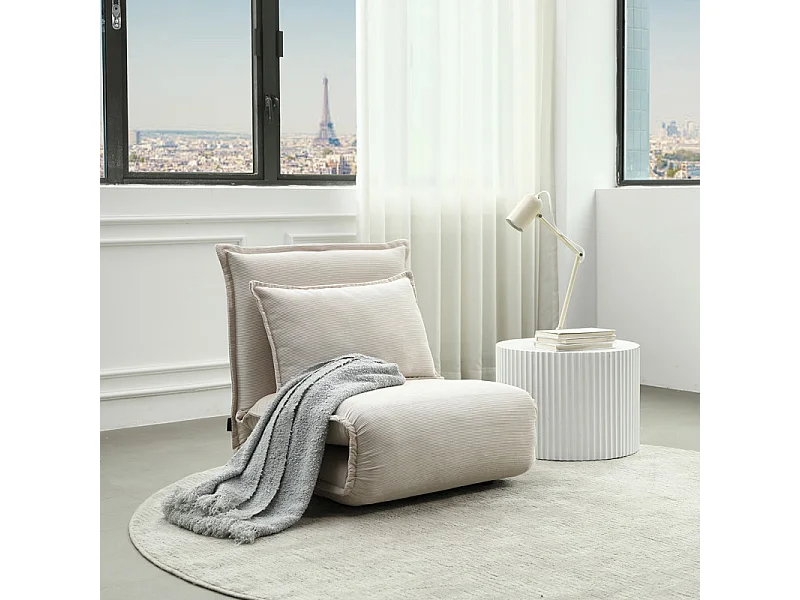 Chauffeuse convertible 3-en-1 en velours côtelé beige – GRACIE